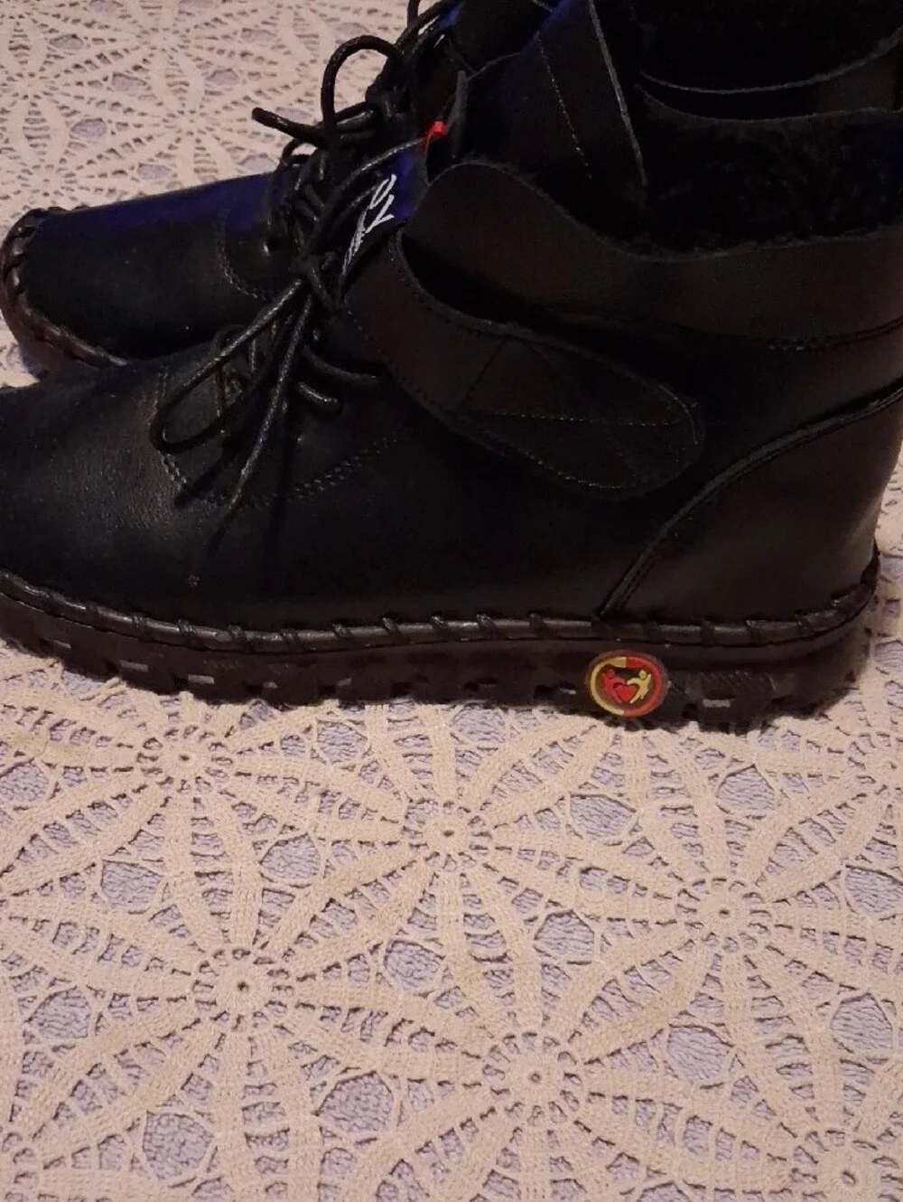Men's Black Lace-Up Casual Boots with Red Tongue Tab